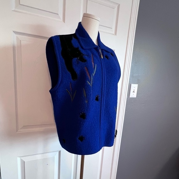 Lisa International Vintage Black Panther Blue Vest 100% Boiled Wool Size XLarge - Picture 3 of 15